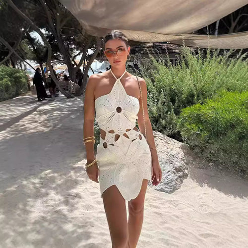 Damen Häkelkleid mit Cut-Outs und Blumenmuster Drune