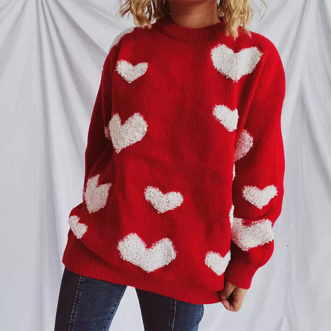 Damen Strickpullover mit herzförmigen Applikationen Drune