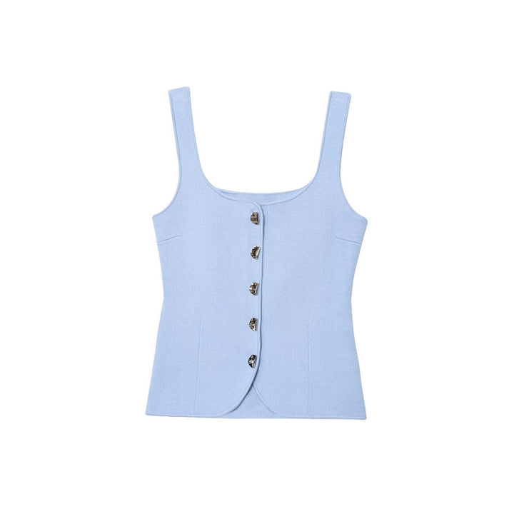 Femme Quadrat-Ausschnitt Knopf-Oben Tank Top Drune