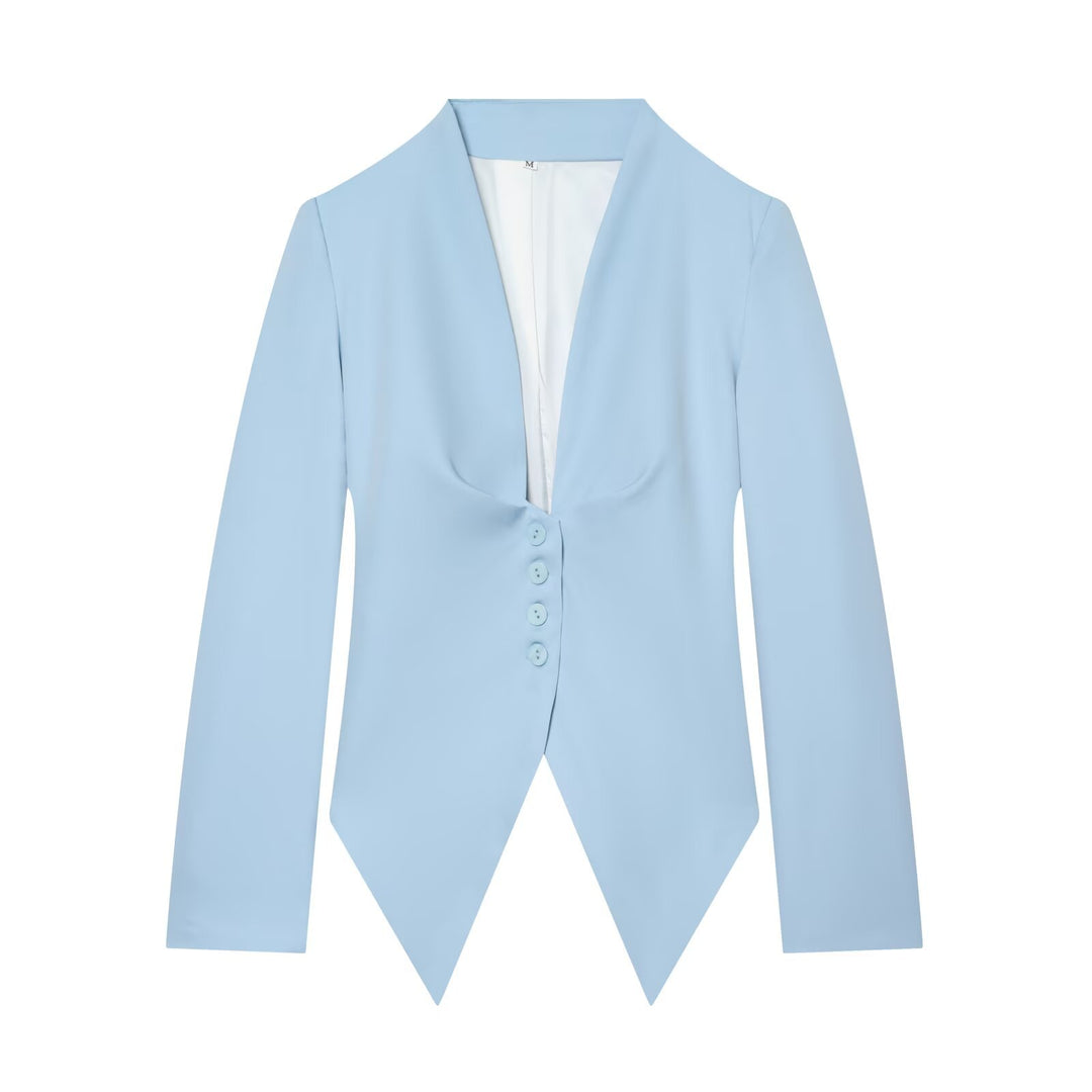 Damen Taillierter Cropped-Blazer mit spitzem Zipfelsaum und tiefem V-Ausschnitt Drune