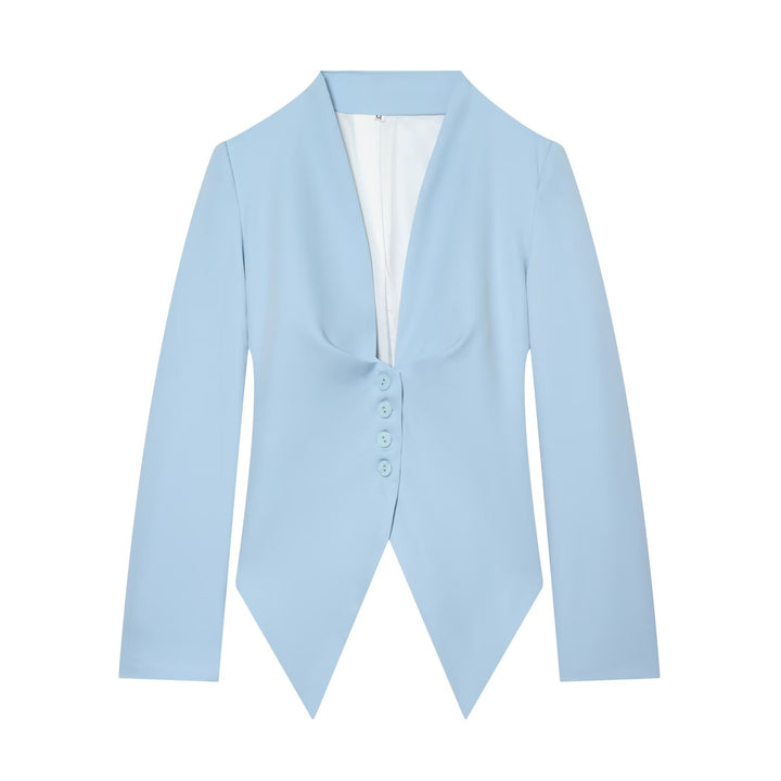 Damen Taillierter Cropped-Blazer mit spitzem Zipfelsaum und tiefem V-Ausschnitt Drune