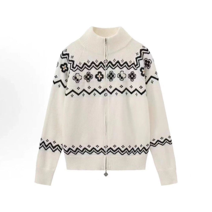 Damen Modischer Strickpullover mit Stehkragen und Reißverschluss Drune