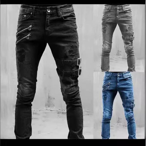 Herren Jeans mit stylischem Reißverschluss und Distressed-Details Drune