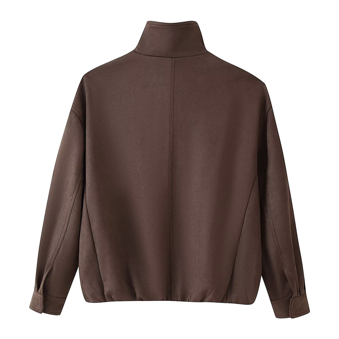 Damen Boxy-Kurzjacke mit hohem Funnelkragen und verdeckter Reißverschlussleiste Drune