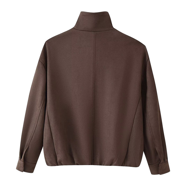 Damen Boxy-Kurzjacke mit hohem Funnelkragen und verdeckter Reißverschlussleiste Drune