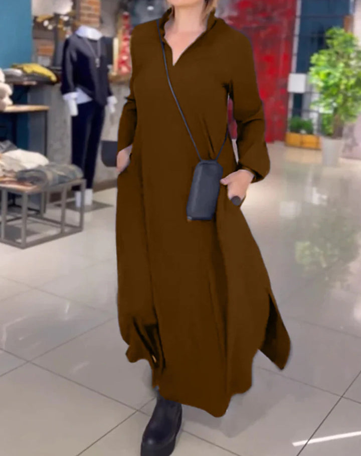 Damen Hemdblusenkleid mit praktischen Taschen und langen Ärmeln Drune