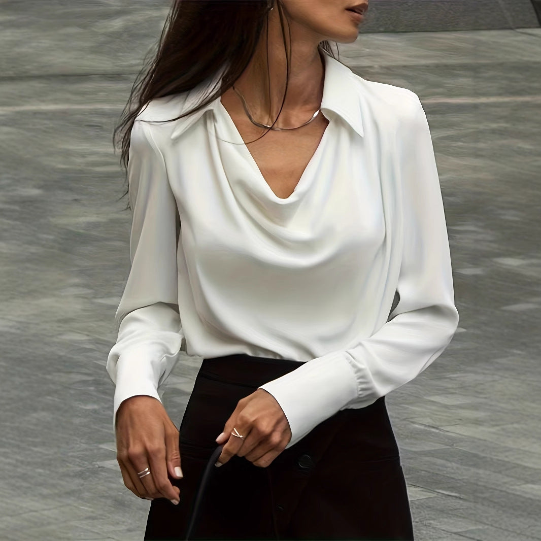 Damen Elegante Bluse mit schwungvollem Ausschnitt und langem Arm Drune