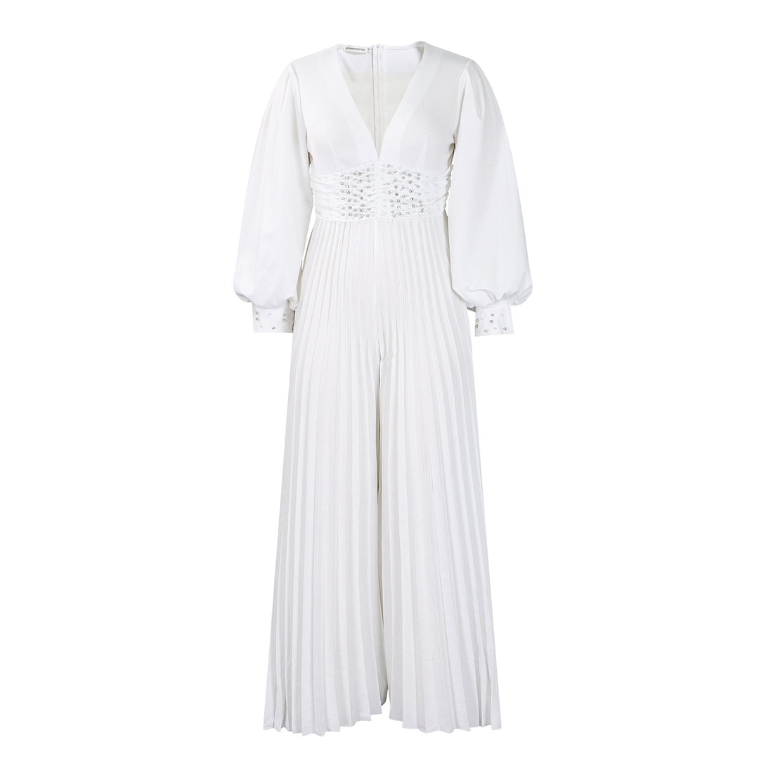 Damen eleganter Jumpsuit mit plissiertem Design und glitzernden Details Drune