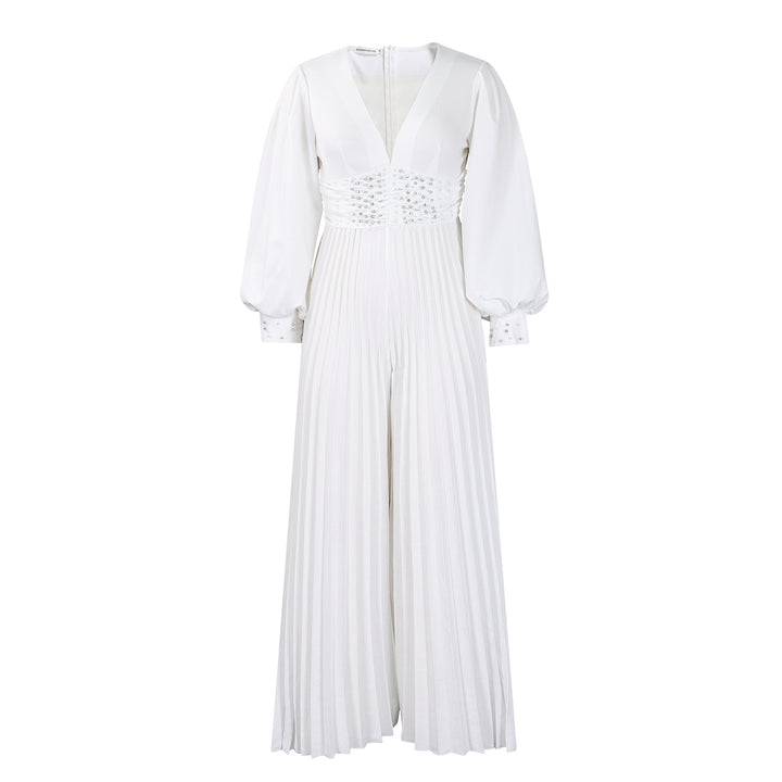 Damen eleganter Jumpsuit mit plissiertem Design und glitzernden Details Drune