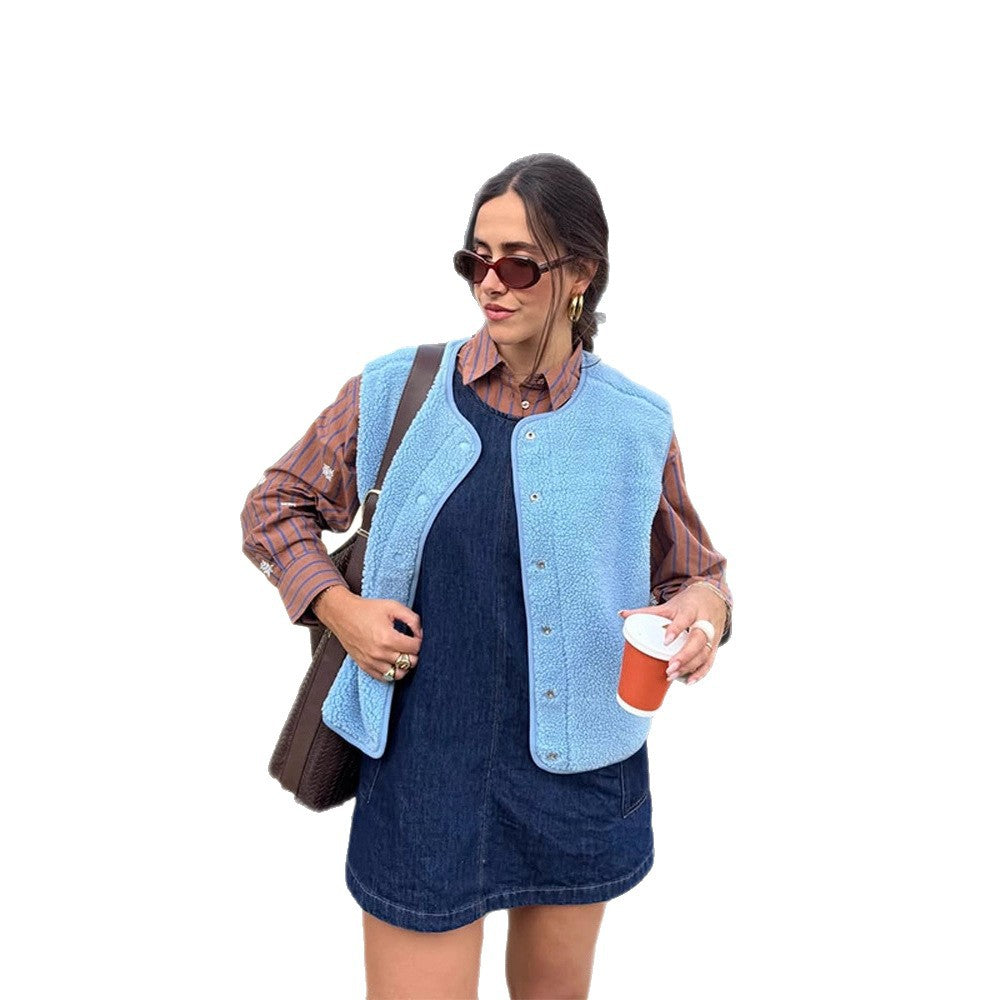 Damen Gefütterte Teddy‑Fleece‑Weste mit Druckknöpfen und abgerundetem Saum Drune