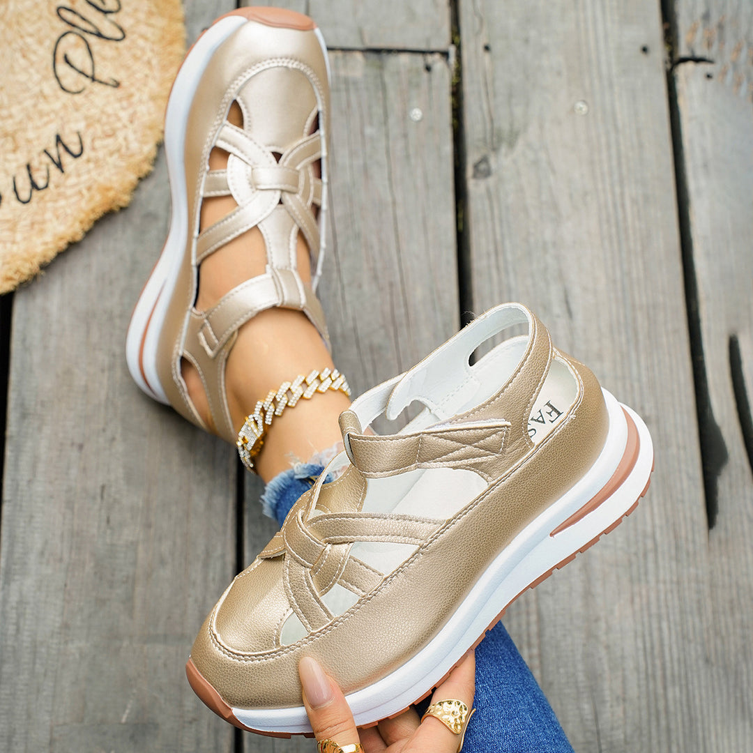 Damen Plateau‑Sneaker‑Sandale mit geschlossener Kappe und Klettverschluss Drune