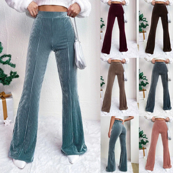 Damen Hochtaillierte gerippte Samt-Hose mit weitem Bein Drune