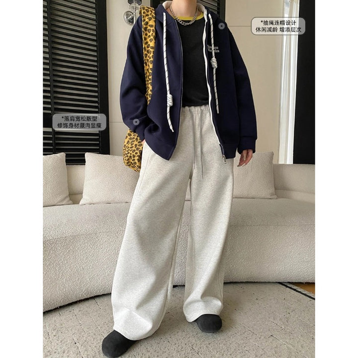 Damen lässiger Kapuzenpullover mit modernem Reißverschluss und seitlichen Taschen Drune