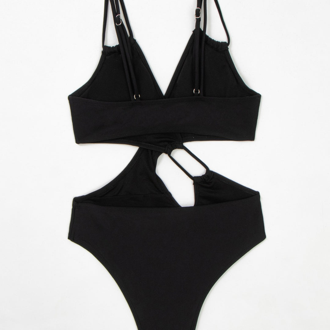 Damen Einteiler Badeanzug mit tiefem V-Ausschnitt und seitlichem Cut-Out Drune