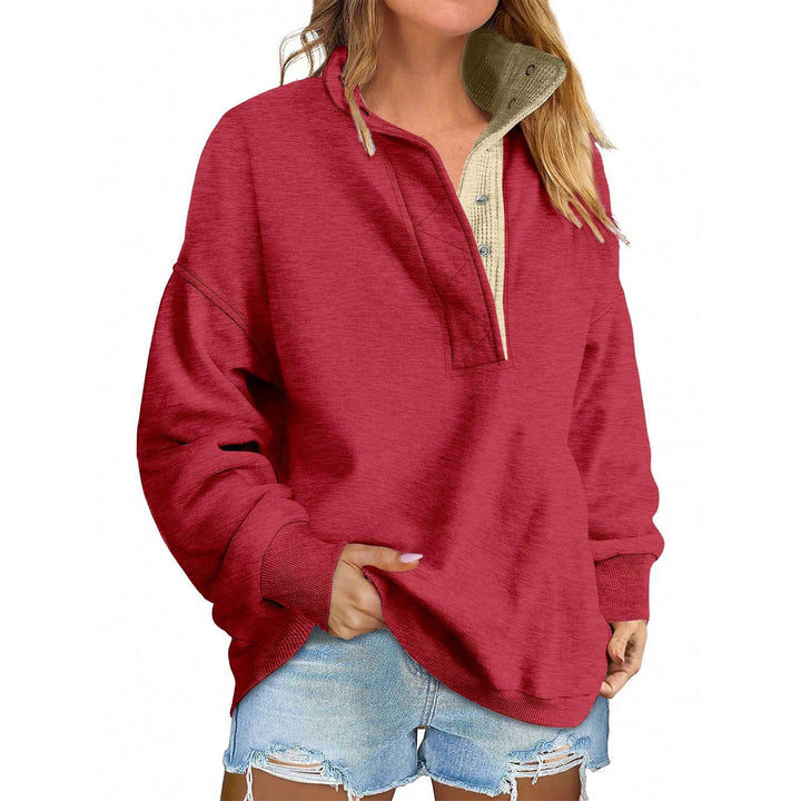 Damen Oversize-Henley-Sweatshirt mit Stehkragen und Druckknopfleiste Drune