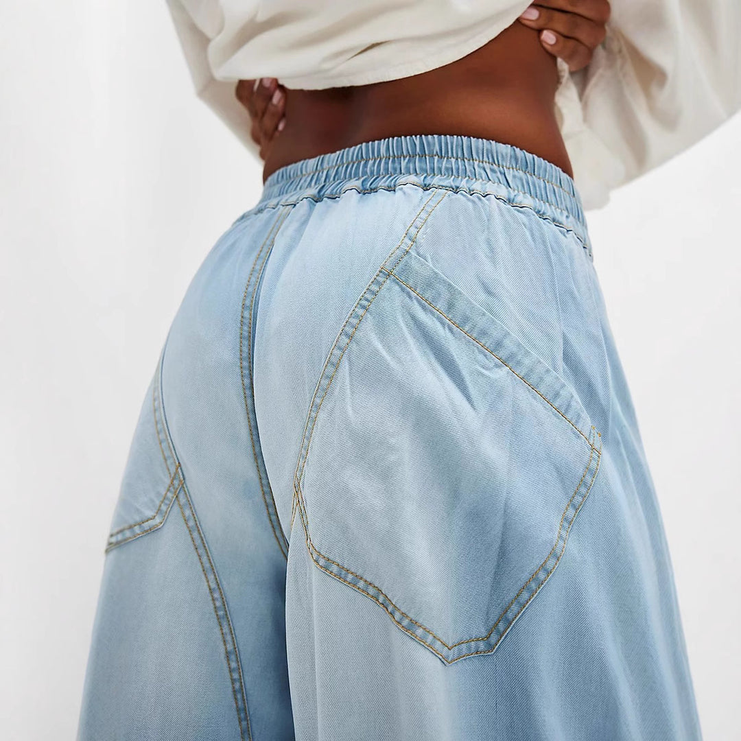 Damen nan weite Lyocell-Hose mit elastischem Kordelbund und großen aufgesetzten Fronttaschen Drune