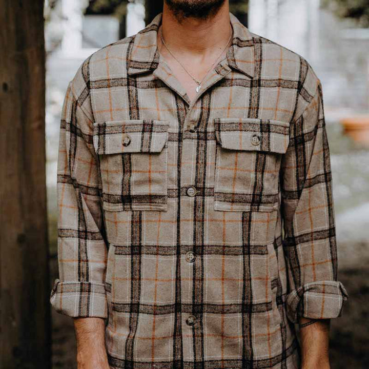Herren Overshirt aus gDruneürstetem Flanell mit Karomuster und Pattentaschen Drune