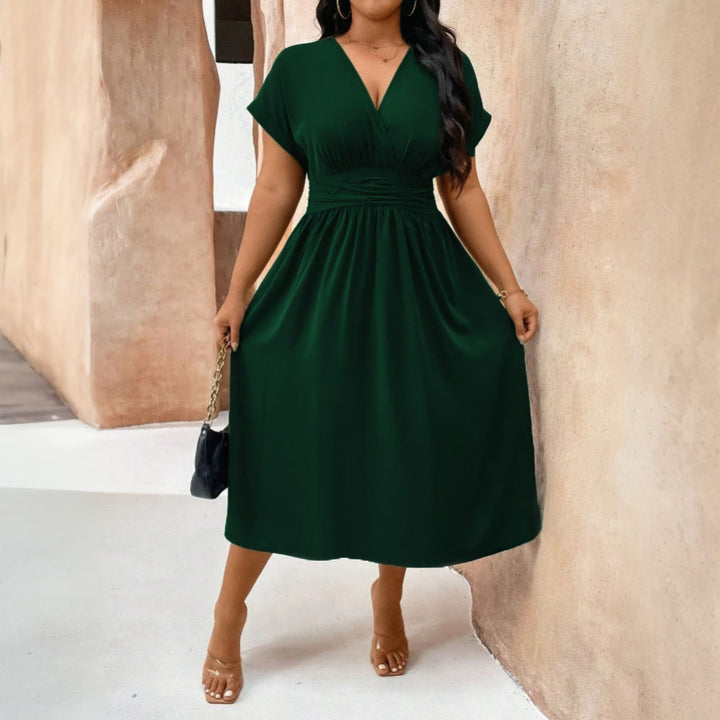 Damen Midikleid mit V-Ausschnitt und tailliertem Design Drune