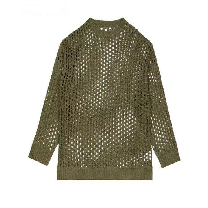 Damen luftiger Strickpullover mit Lochmuster und weitem Schnitt Drune