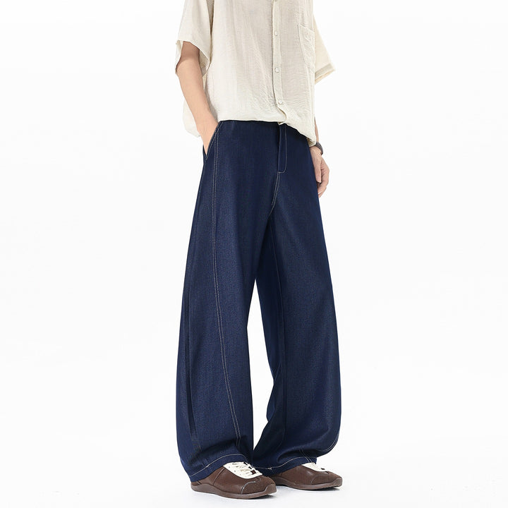 Herren Asymmetrische Zweilagen-Jeanshose mit einer Shorts- und einer Wide‑Leg‑Seite Drune