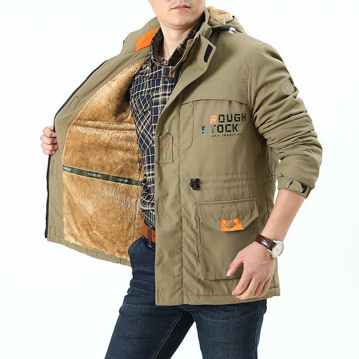 Herren nan thermisch gefütterter Utility-Parka mit weichem Teddyinnenfutter, Kapuze und multifunktionalen Taschen Drune