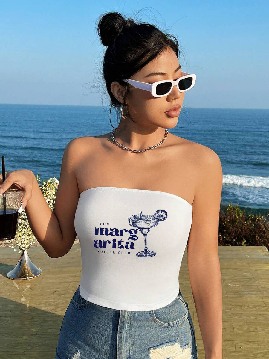 Damen Bandeau-Top mit auffälligem Statement-Aufdruck Drune