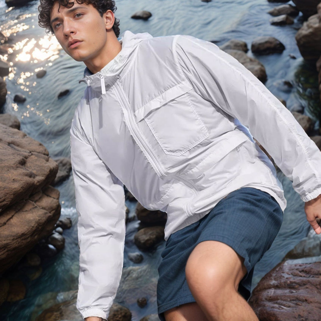 Herren Leichte atmungsaktive Outdoor-Windjacke mit Kapuze und Reißverschluss Drune