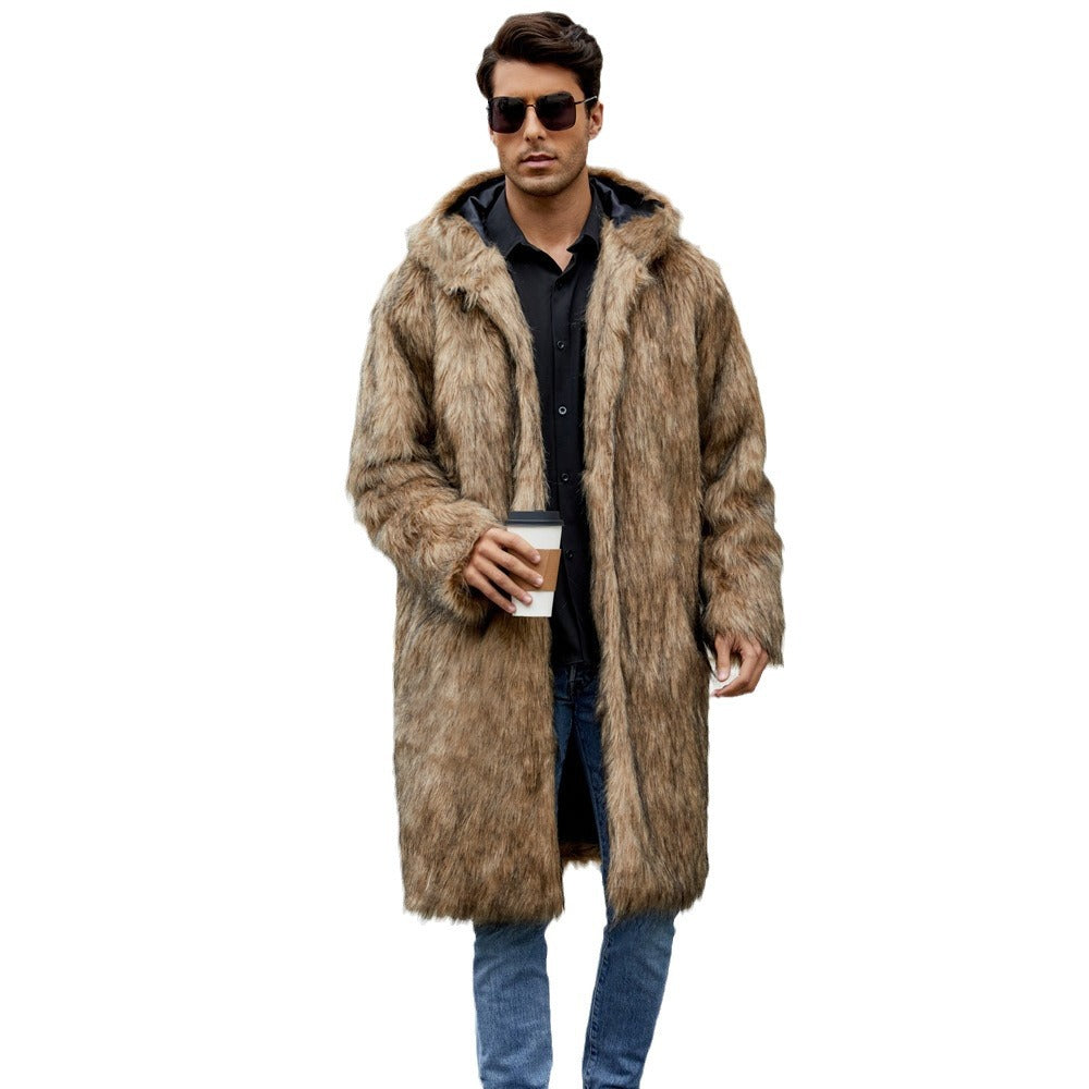 Herren Elegant gefütterter Mantel mit Kapuze Drune