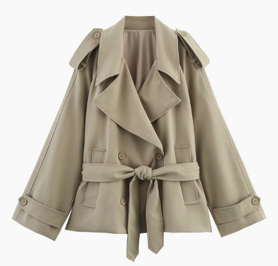 Damen 20+ kurzer doppeltreihiger Trenchblouson mit Taillengürtel und Epauletten Drune