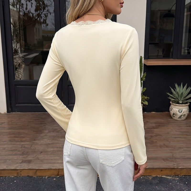 Damen Elegante Wickelbluse mit Spitzendetails Drune