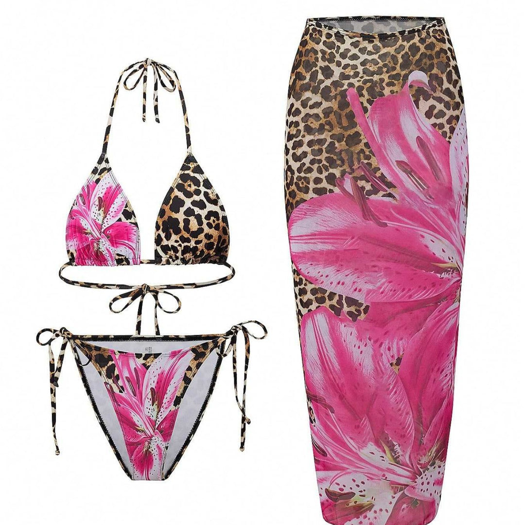 Damen Bikini-Set mit aufregendem Leoparden- und Blumenmuster Drune