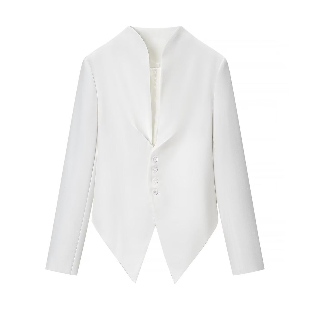 Damen Taillierter Blazer mit spitz zulaufendem Schößchen und Stehkragen Drune