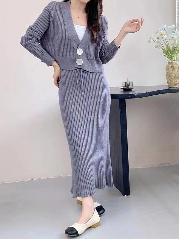Damen Strickkleid mit passender Cardigan Drune