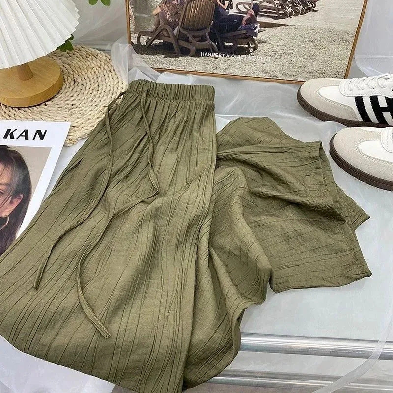 Damen lässige Plissee-Hosen mit elastischem Bund und praktischen Seitentaschen