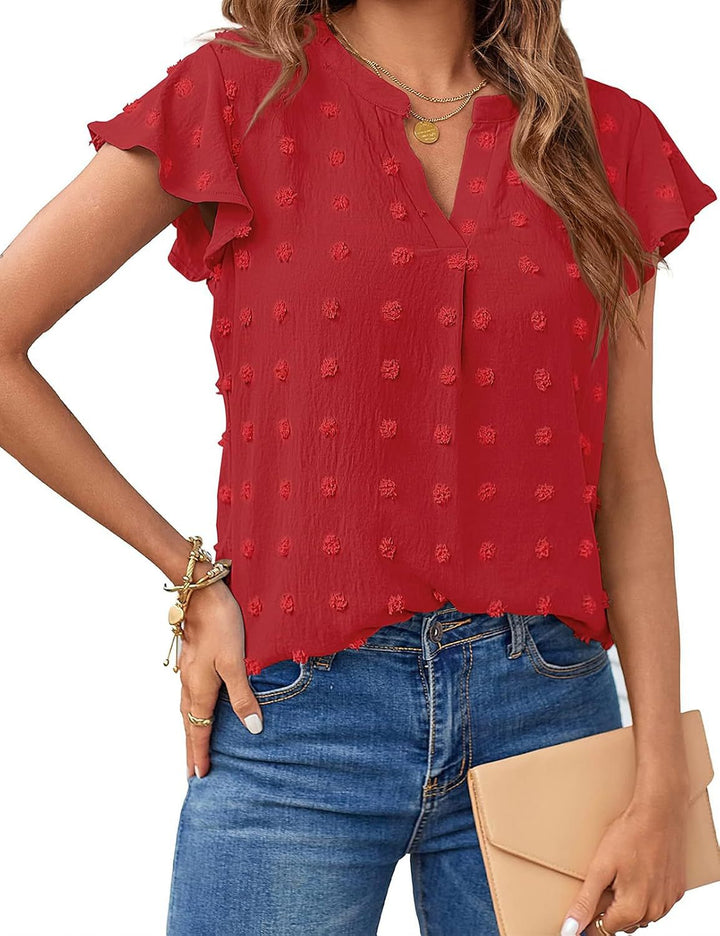 Damen Kurzarm Strukturiertes Blusenshirt Drune