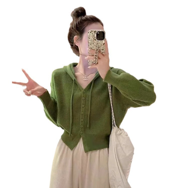 Damen lässiger Kapuzenpullover mit Knopfleiste Drune