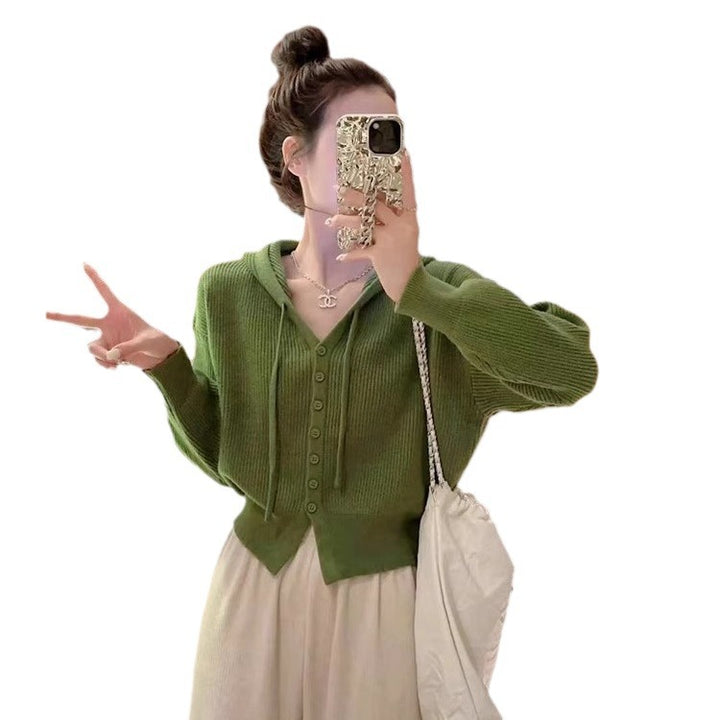 Damen lässiger Kapuzenpullover mit Knopfleiste Drune