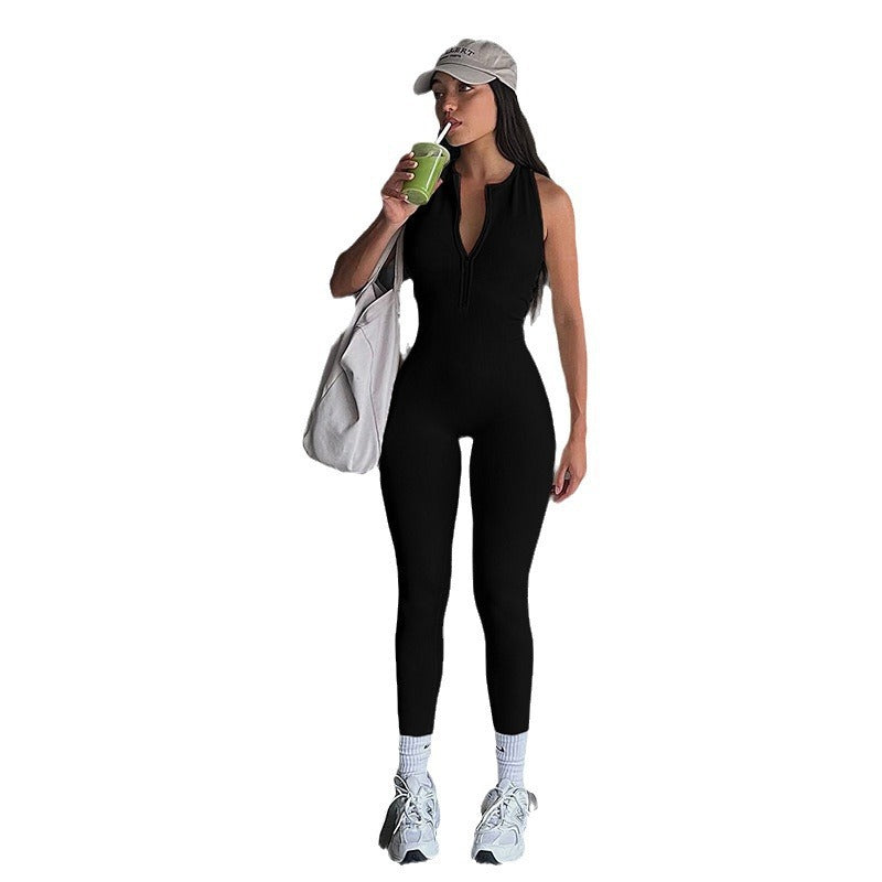 Damen Sportlicher einteiliger Bodysuit mit hohem Kragen und Reißverschluss Drune