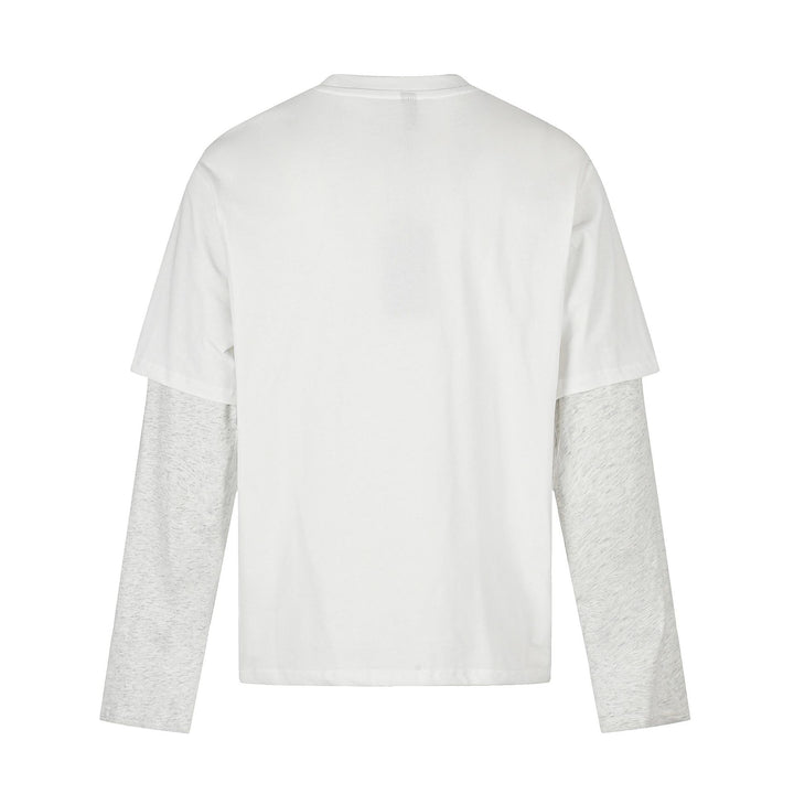 Damen Lagenlook-Longsleeve mit kontrastierenden Ärmel-Einsätzen und Vintage-Print Drune
