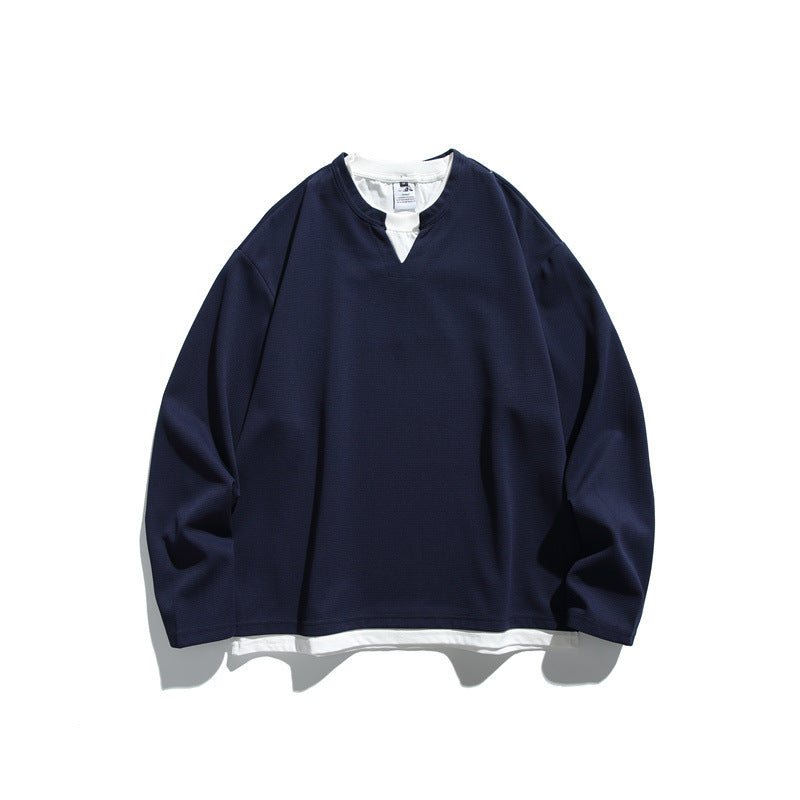 Unisex Oversize-Sweatshirt mit V‑Notch und integriertem Layer‑Look Drune
