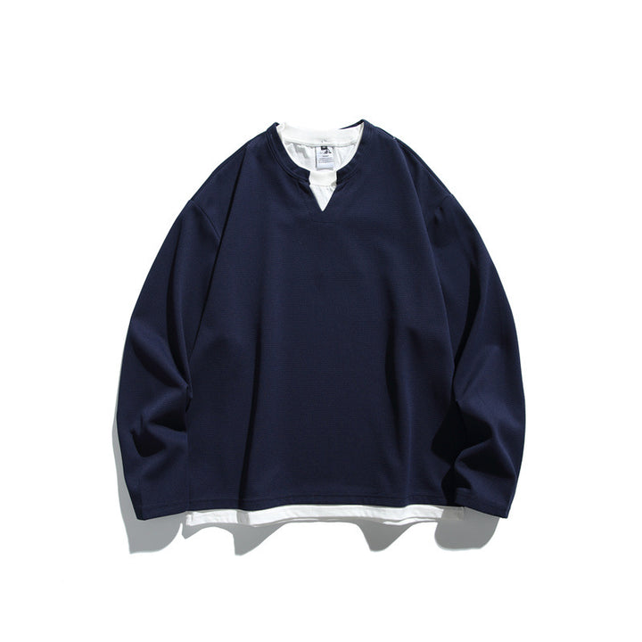 Unisex Oversize-Sweatshirt mit V‑Notch und integriertem Layer‑Look Drune