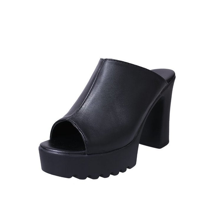 Damen nan Plateau-Mule mit hohem Blockabsatz und offener Zehenpartie Drune