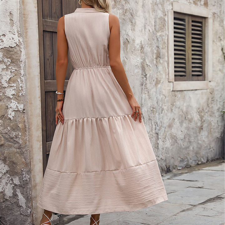 Damen Maxikleid mit V-Ausschnitt und Knopfleiste Drune