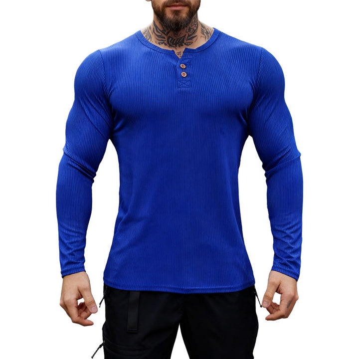 Herren nan geripptes Langarm-Henleyshirt mit flacher Knopfleiste und körperbetonter Stretch-Passform Drune