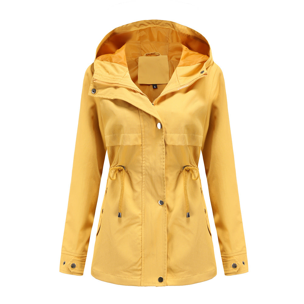Damen nan atmungsaktive Übergangsjacke mit Kapuze, Taillenzug und verdeckter Druckknopfleiste Drune