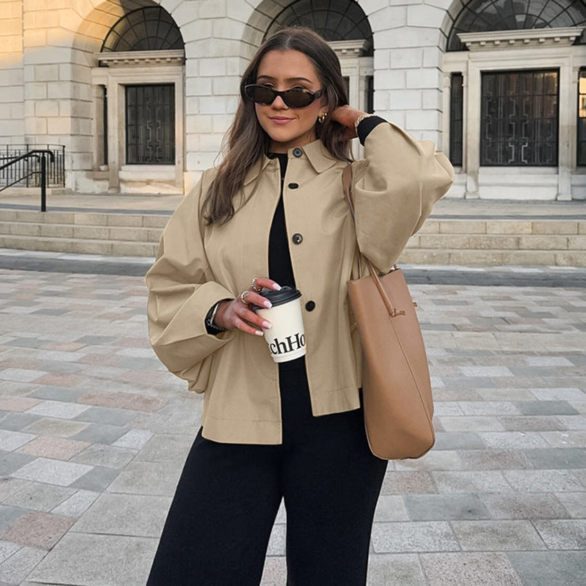 Damen modische Übergangsjacke im lässigen Oversized-Schnitt mit praktischen Taschen Drune