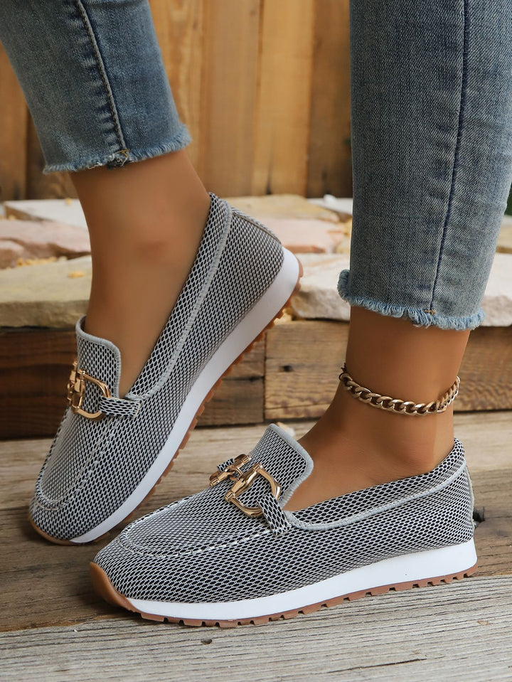 Damen Atmungsaktive Mesh-Slipper-Loafer mit goldfarbener Schnallendekor und leichter Gummisohle Drune