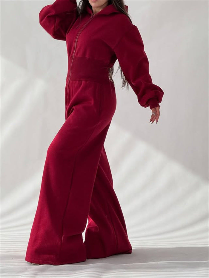 Damen Jumpsuit mit Kapuze und weitem Bein Drune