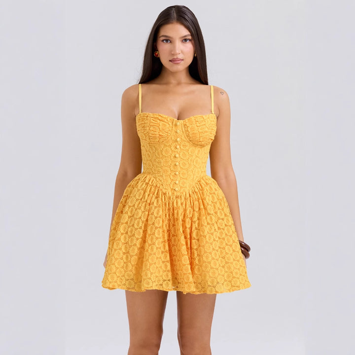 Damen Charmantes Minikleid mit strukturiertem Oberteil und schwingendem Rock Drune