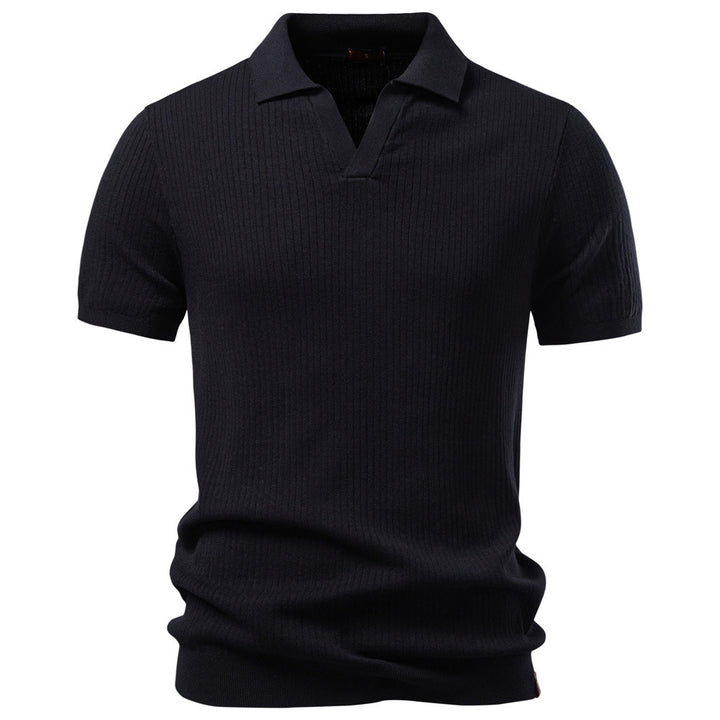 Herren nan fein geripptes Kurzarm-Poloshirt mit offenem Kentkragen Drune